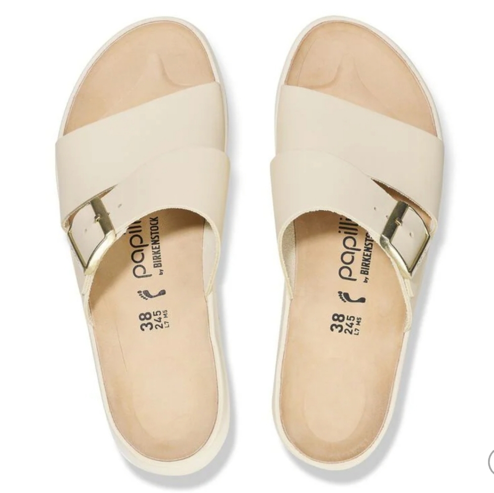 NWT Birkenstock Almina Leather Platform Wedge Sandals in Ecru